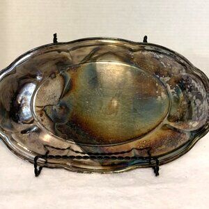 Vintage Modern Silver Silver-on-Copper Serving Tray/Platter 12" x 7"